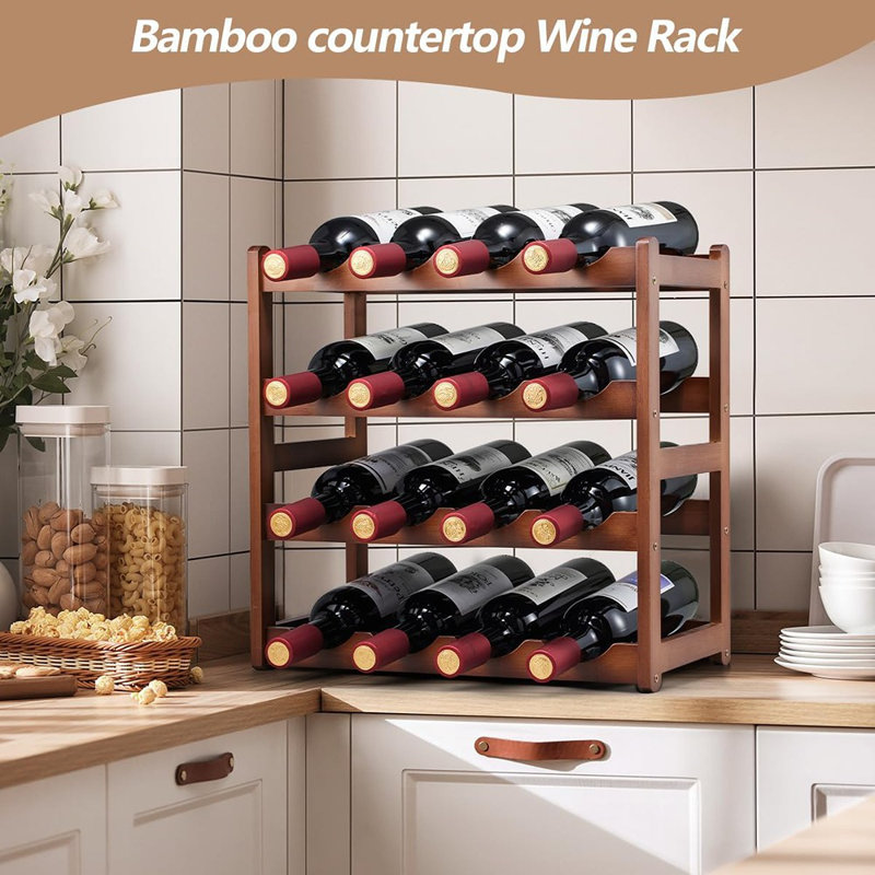 Wine Rack,4 Tier, Wine Bottle Holder, Hold 16 Bottles For...