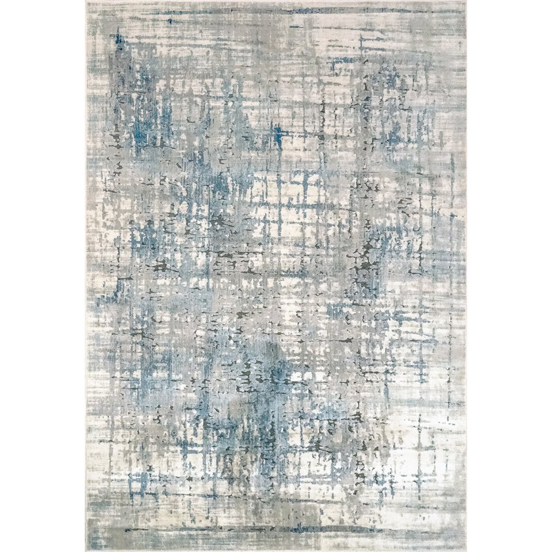 Tapis ivoire / bleu Marcia, Rectangle 7 pi 10 po x 10 pi 10 po