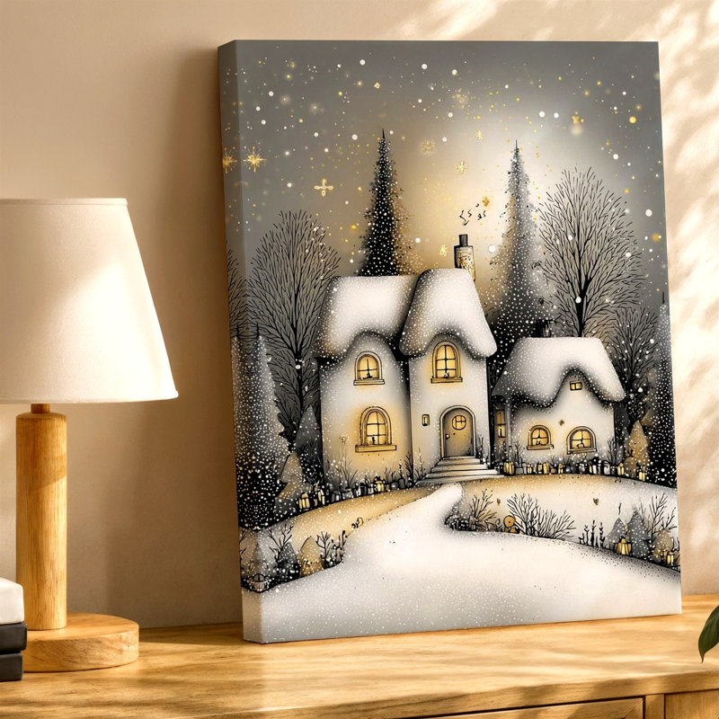 Hiver, neige, chalet, paysage, maison douillette, impression d'art mural sur toile de Noël 2 pièces, paysage, 20 x 30 in