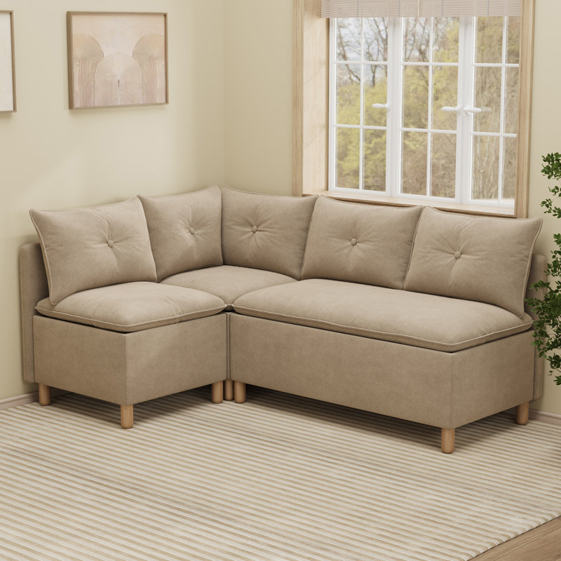 Banquette d'angle modulaire avec rangement, banquette de petit-déjeuner rembourrée en forme de L pour 4 personnes avec 1 siège d'angle