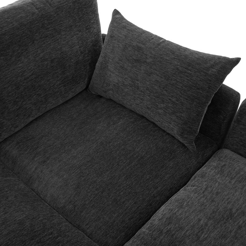 Canapé modulaire en U avec repose-pieds et ports USB, Chenille noir