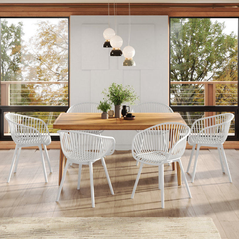 Malachi Outdoor Wood & Plastic 6-Seater Dining Set, White