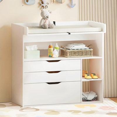 Baby Changing Table Dresser, with 3 Drawers and 3 Storage Shelves, Can be Used as a Baby Dresser