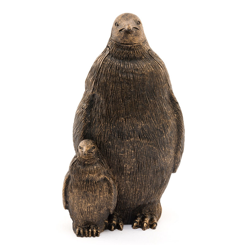 Pieds de jardin empereur pingouin couleur bronze dans une boîte cadeau