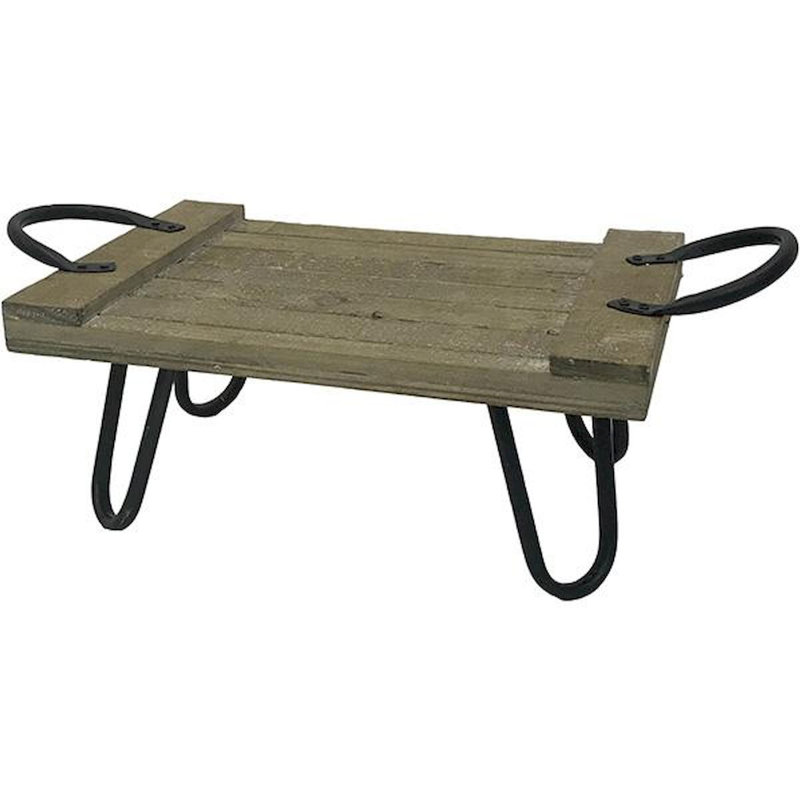 Bois avec poignées et plateau en métal