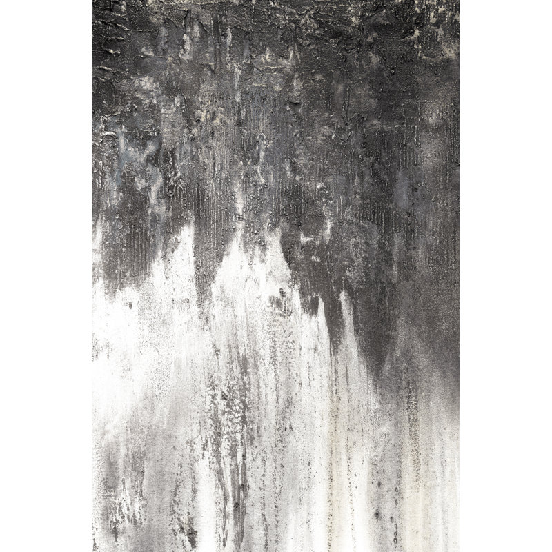 Charcoal Grit On White - Wrapped Canvas Painting, 30cm H x 46cm W