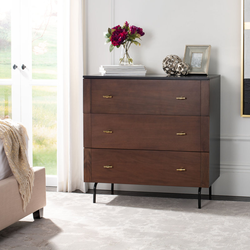 Commode 3 tiroirs l 36 po Chrishayla, Noir / noyer