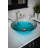 Eden Bath 16.5'' Teal Blue/Silver Tempered Glass Circular Bathroom Sink