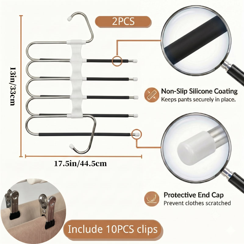 Magic Pants Hangers Space Saving - Paquet de 2 pour garde-robe Multifonctions à usages multiples, White