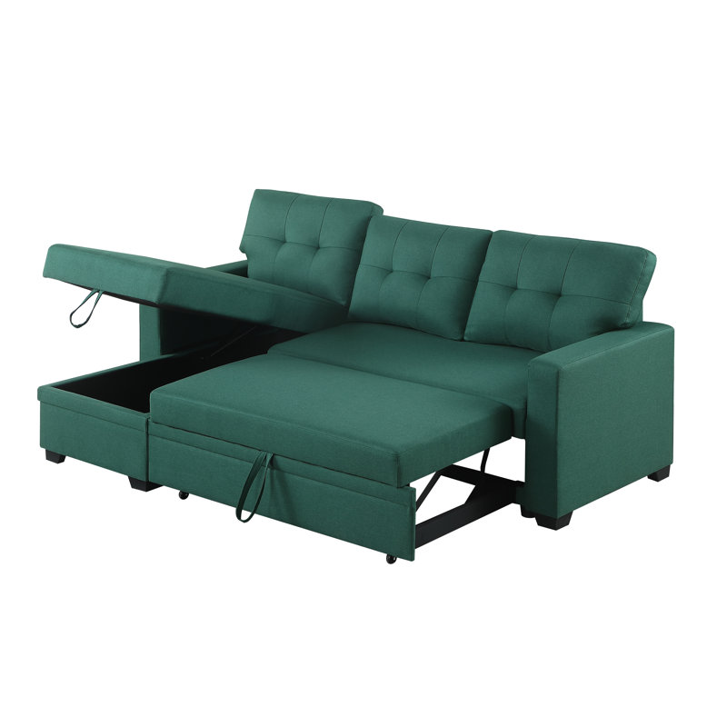 Upholstered L-Shaped Sectional Reversible, Green Cotton