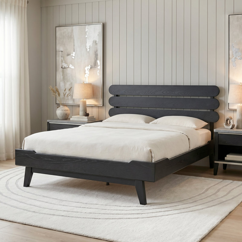 Full Size Bed Frame, Solid Wood Platform Bed with Headboard & Footboard, 12 Strong Slatted Design with Central Metal Legs, Noise-Free & Anti-Slip, No Box Spring Needed, Ebony Oak Finish