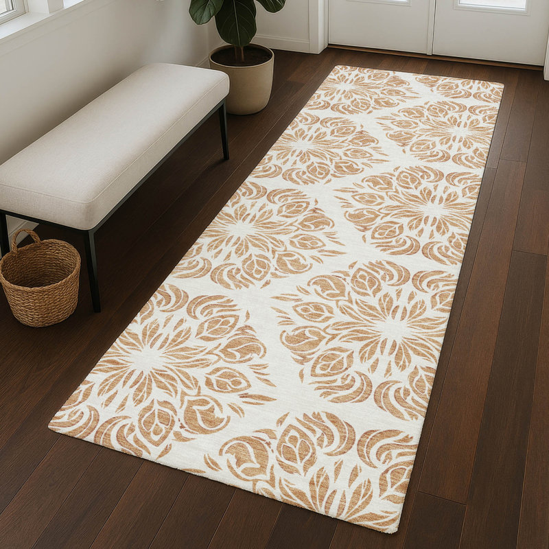 Machine Washable Indoor/Outdoor Chantille ACN2456 Damask Rug, Copper, 2'3" x 7'6" Runner
