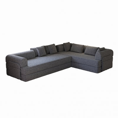 Chenille Folding Convertible Sleeper Sofa Bed with Cylindrical Pillow