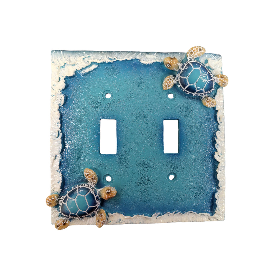Polyresin Ocean Sea Turtle Blue Wave Border 2-Gang Light Switch Wall Plate / Switch Plate / Cover (Set of 2) De Leon Collections