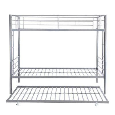 Silver Metal Bunk Bed With Trundle - Strong Bearing Capacity Modern Easy Installation