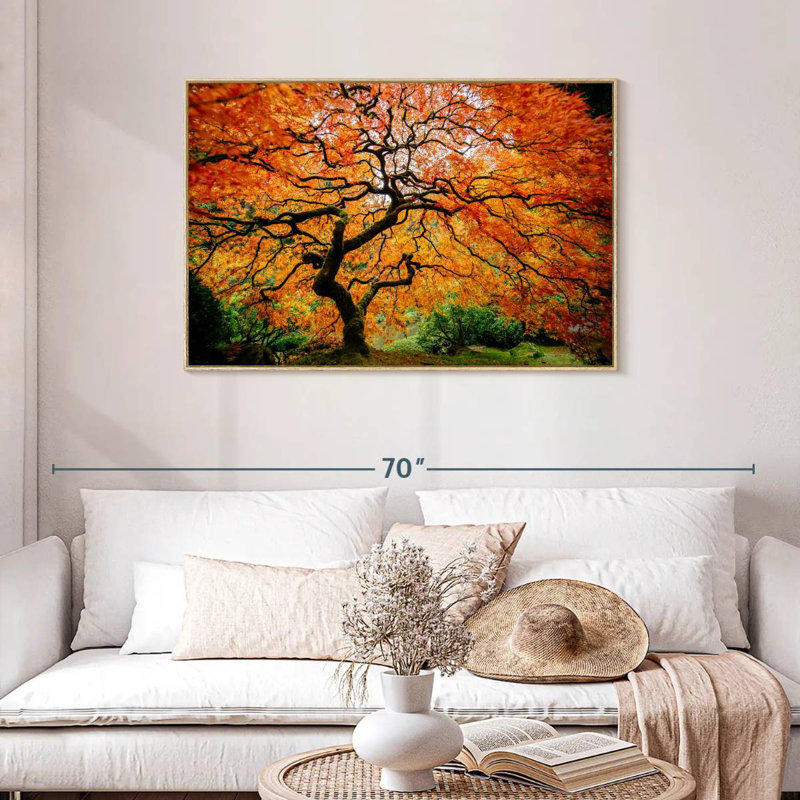 Automne érable japonais, Cadre flottant en bois naturel, 43 po x 29 po