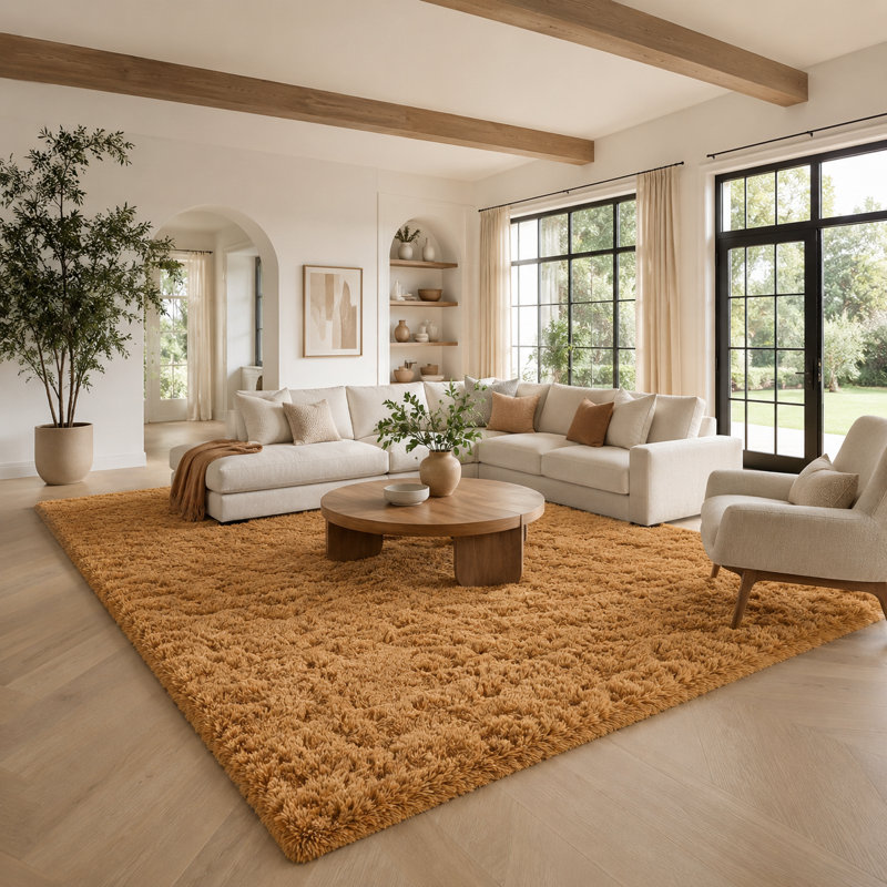 Shahen Rectangle Shag Area Rug, Rectangle 6' x 9', khaki