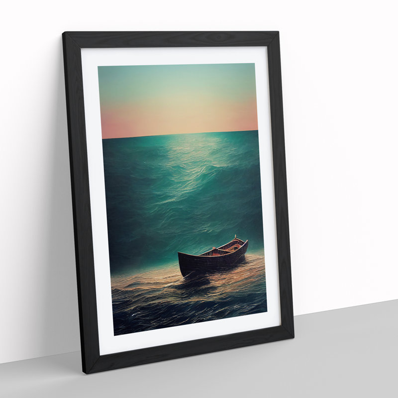 Boat Beneath The Sea - Single Picture Frame Painting, 64cm H x 46cm W x 2cm D, Black