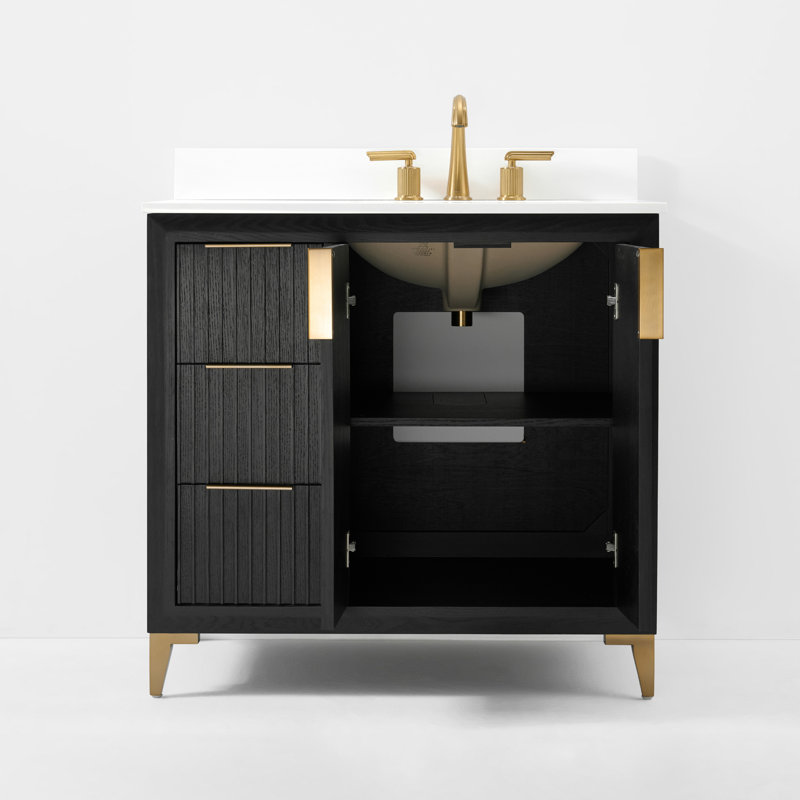 Turlington Freestanding Standard Bathroom Vanity with Top, Black Oak, 36"