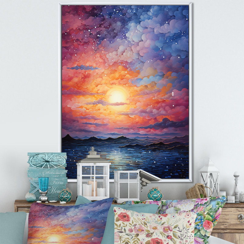 «Colorful Colorful Photo Infinite Horizons I - Nautique et plage, art mural sur toile, Cadre flottant blanc