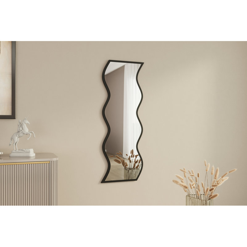 Wavy Wall Mounted Accent Mirror, Black