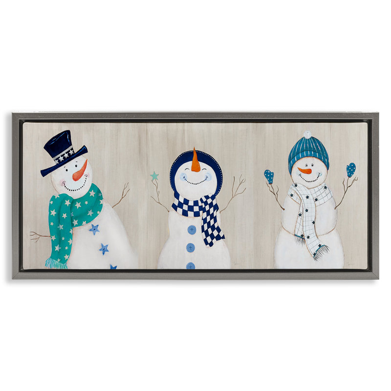 «Happy Snowman Trio», art mural sur toile par Janet Tava