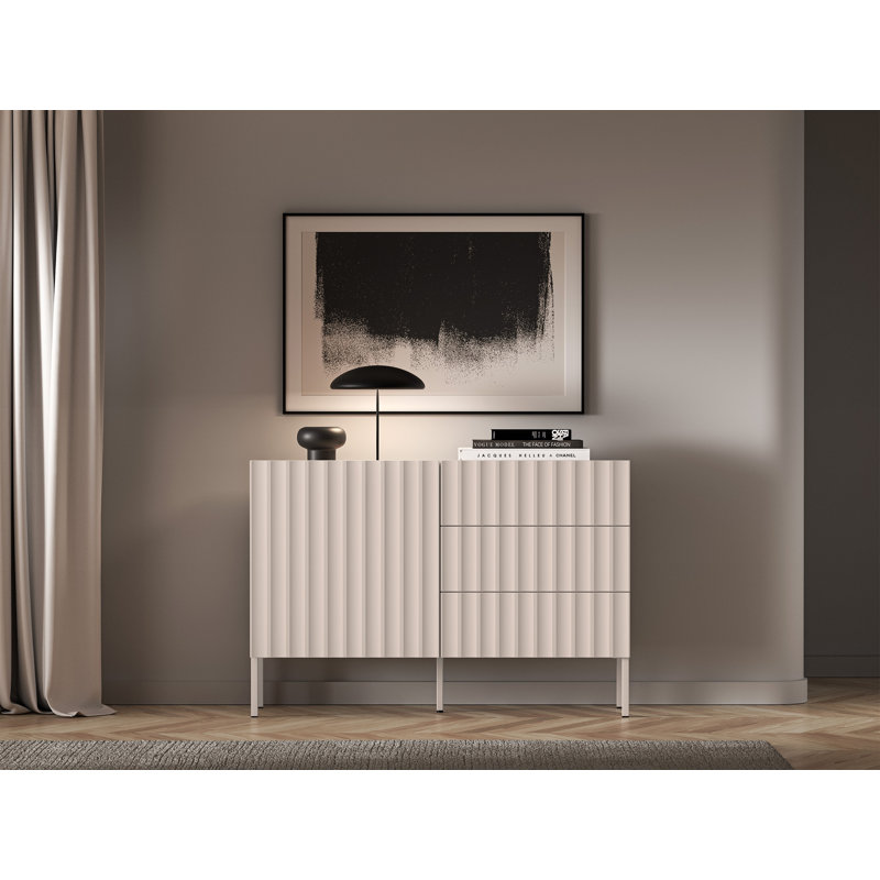 Chest of Drawers with Drawers and Fluted Fronts 113 cm Light Beige