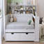 Lit de jour simple en bois avec tablettes de rangement, tiroirs et bureau d'étude - Blanc-202670154