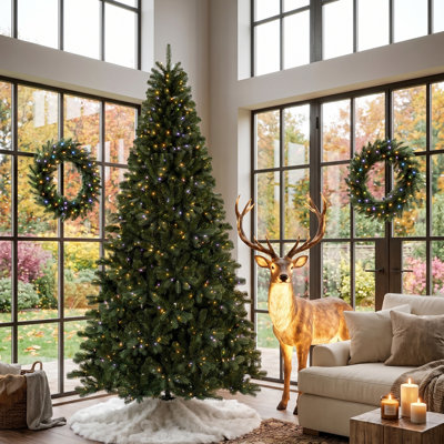 Sapin de Noël artificiel vert de 2,74 m (9 pi) préilluminé avec 1000 lumières claires C3 et télécommande