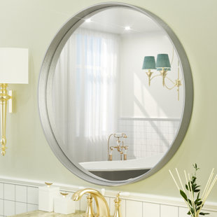 Polished Stainless Steel Round Vanity Mirror with Shelf
