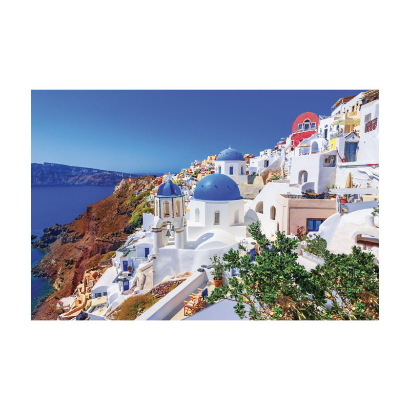 «Santorini Charm», reproduction d'art acrylique, H 12 po x l 18 po x P 1 po, Encadrement doré