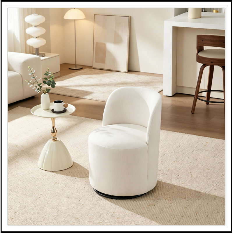 Fauteuil demi-tonneau pivotant rembourré avec coussin moelleux, Beige