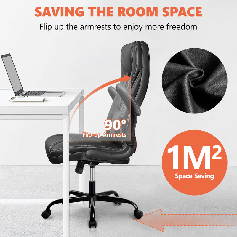Loriece Ergonomic Executive Chair with Flip-up Armrests, Black