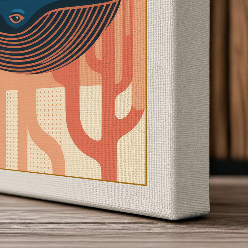 Whale and Coral Coastal 1 Piece Wrapped Canvas Wall Art, 18x12 - 45.7 x 30.5 cm, Cream Border
