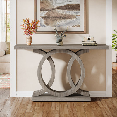 Modern 55-Inch Console Table, Wood Entryway Table Sofa Table with Geometric Base, Foyer Accent Table for Living Room Entryway, Hallway -  Ebern Designs, D24349CDF5F74CAF86A0E5E70D486CB5