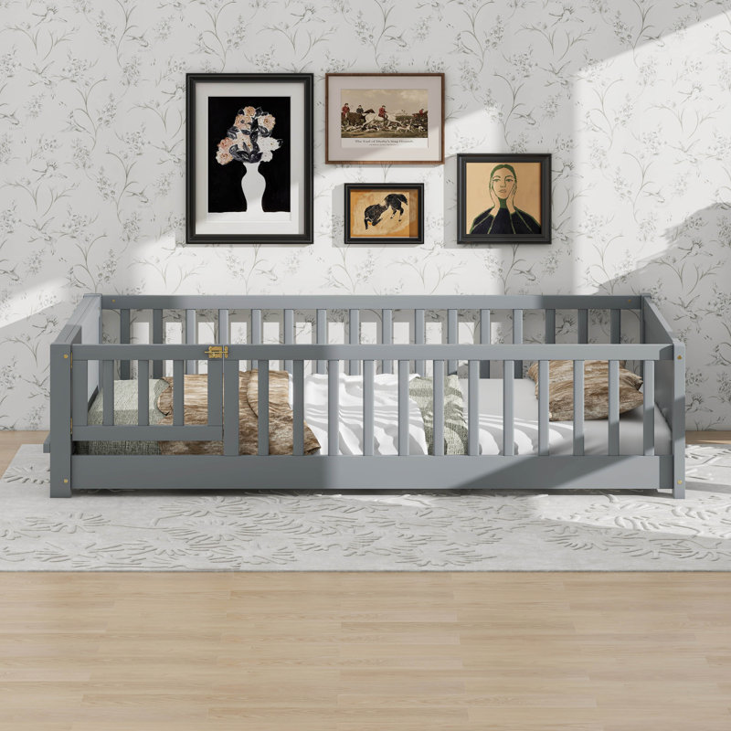 Cadre de lit simple avec porte convertible, gris