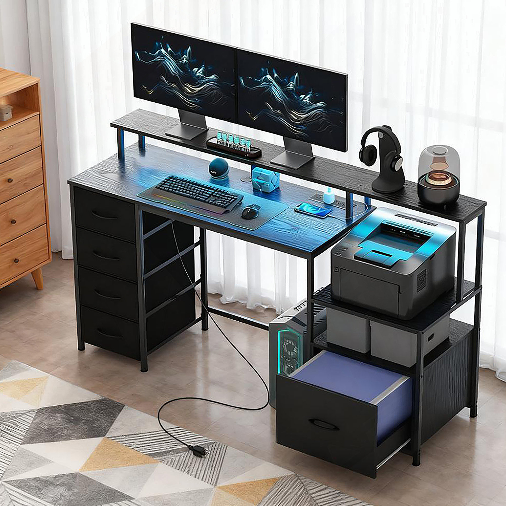Box Computer Table Latitude Run® Computer Table With File Cabinet And Fabric Drawersfor ...