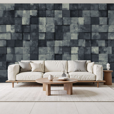 Peel and Stick Wallpaper style cobblestone block game pixelated square gray Wall Murals 69"H x 96"W Removable PVC Wall Paper Self-Adhesive Wall Paintings Art Decor for Kids Bedroom Living Room Nursery Office