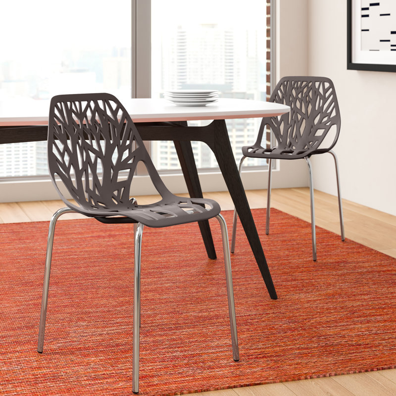 Stackable Dining Side Chairs with Floral Cutout Back and Stainless Steel Legs – Modern Kitchen, Restaurant, or Banquet Seating