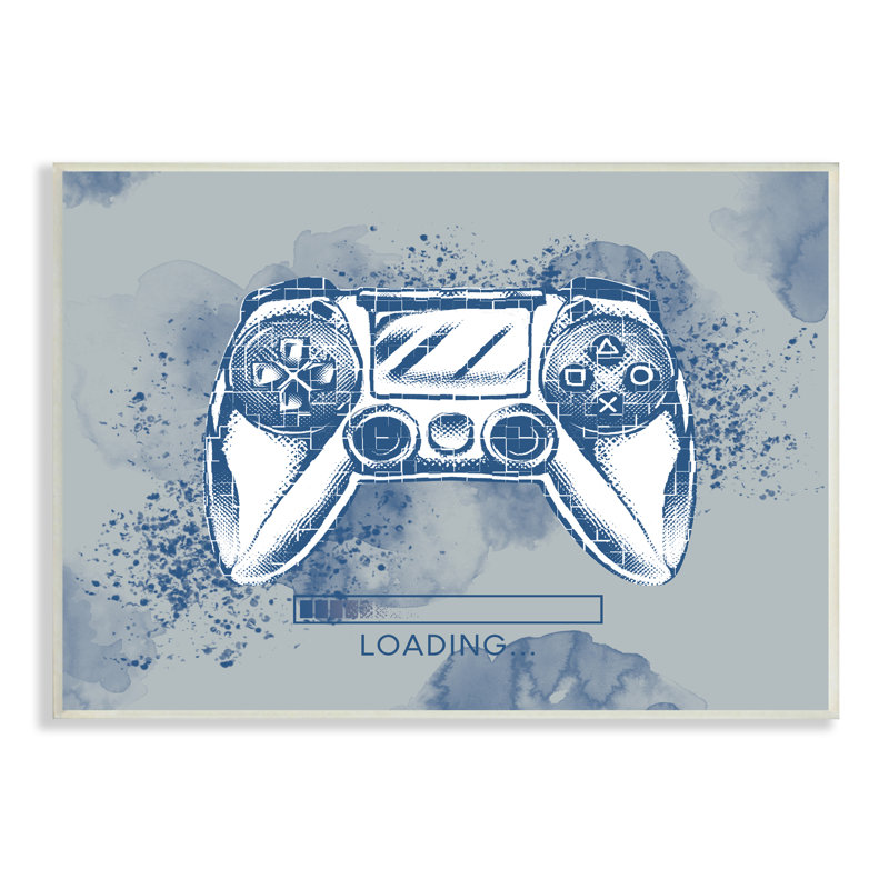 Manette de jeu rétro, symbole de chargement bleu moucheté par Ziwei Li - impression, Plaque murale, H 10 po x l 15 po