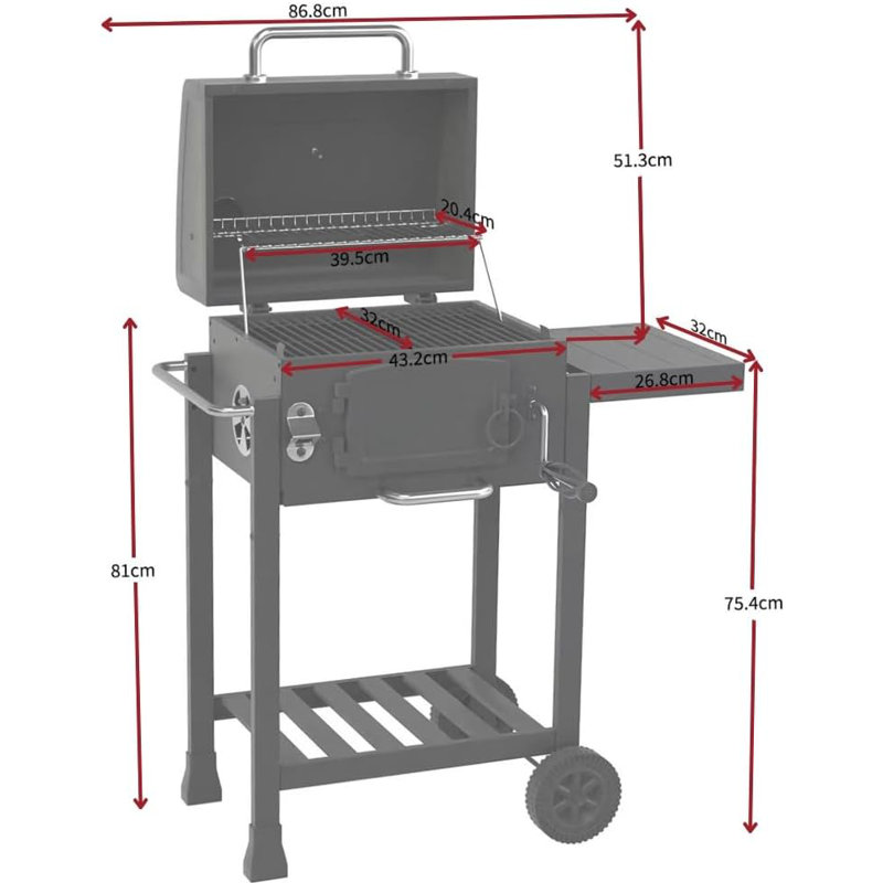 COSMOGRILL 561.29cm W Barrel Charcoal Grill