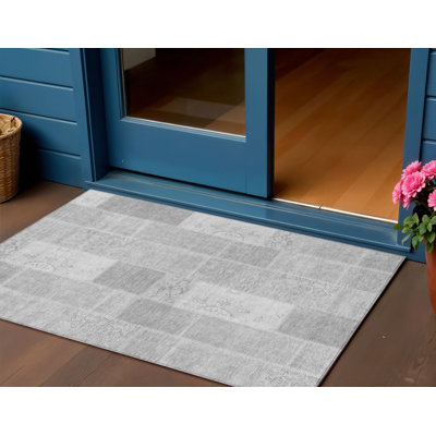 Tapis d'extérieur lavable 3 pi x 5 pi gris argenté et graphite