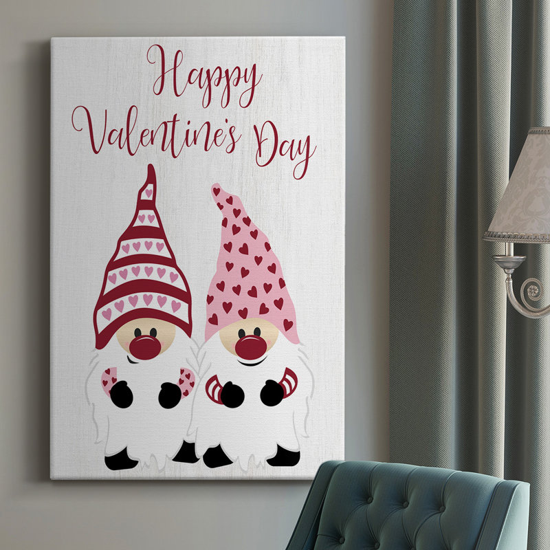 «Valentines Gnomes», toile tendue avec châssis de qualité supérieure - prête à être accrochée, H 18 po x l 12 po x P 1 po