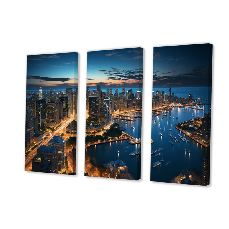 Chicago Beautiful Cityscape I - 3 pièces sur toile tendue, H 28 po x l 36 po x P 1 po