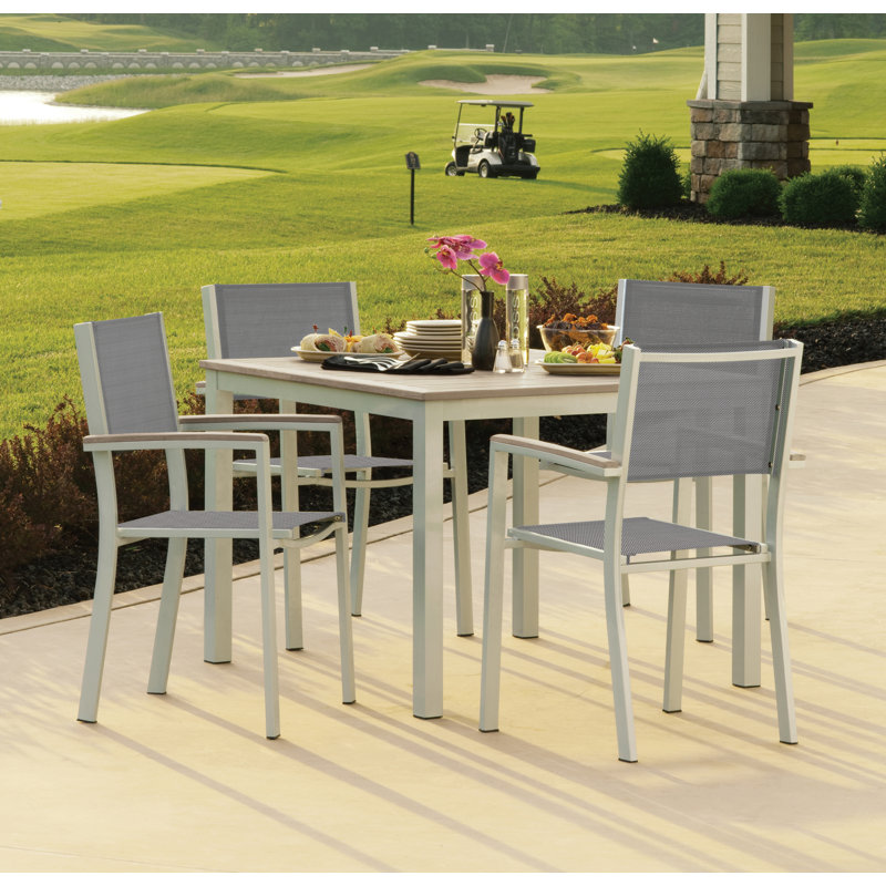 Travira Stacking Patio Arm Chair, Titanium Basketweave, Flint, Tekwood vintage