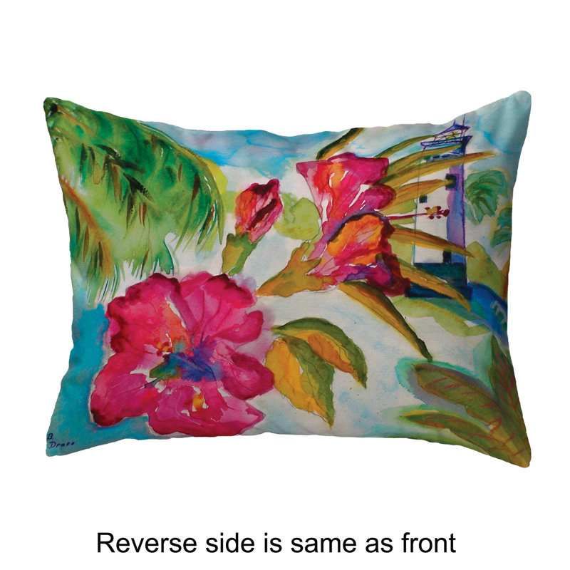  Lighthouse And Florals Indoor/Outdoor Lumbar Pillow, 11" x 14"