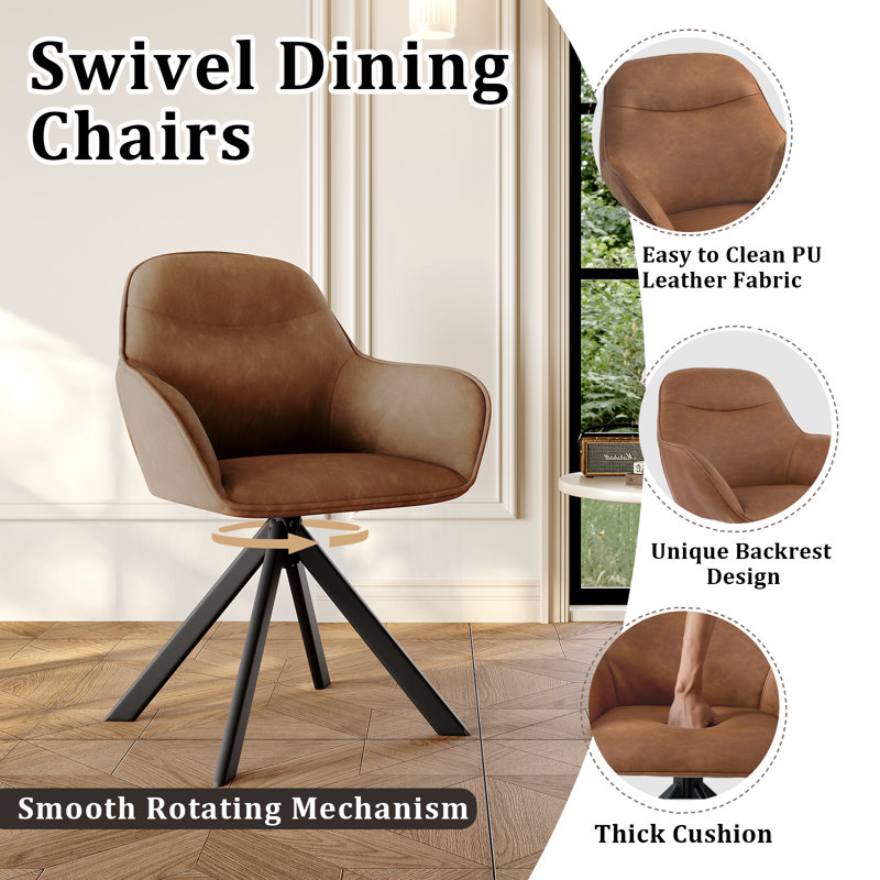 48.5cm H Vintage Faux Leather Dining Chairs, Light Brown