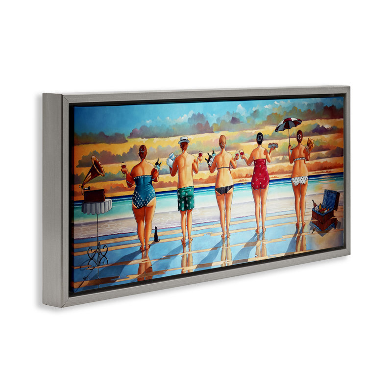Beach Friends Coastal Summer Fun, Cadre flottant gris lustré, H 14 po x l 31 po