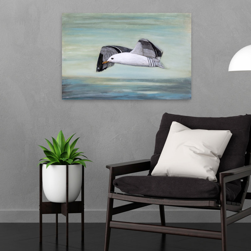 «Clear Skies», art mural mouette océan contemporain, H 24 po x l 16 po