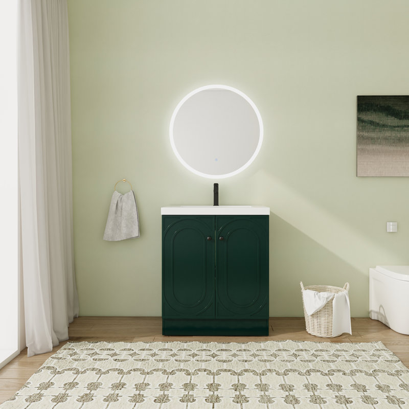 30 inch Free standing Single Bathroom Vanity With Resin Vanity Top, Green
